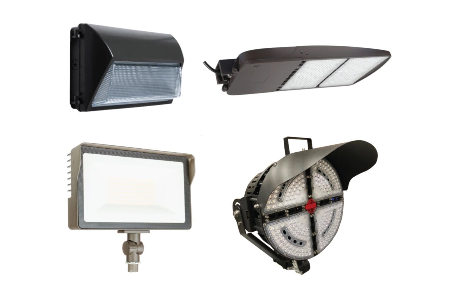 A group of four different lights that are on display.