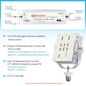 LED light installation instructions with wiring diagram.