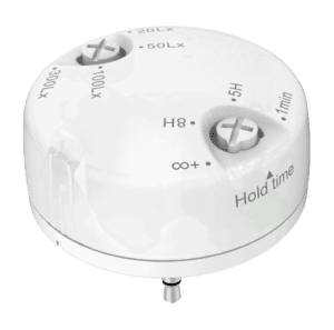 White timer with multiple hold time settings.