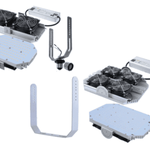 LED grow light components and mounting brackets.