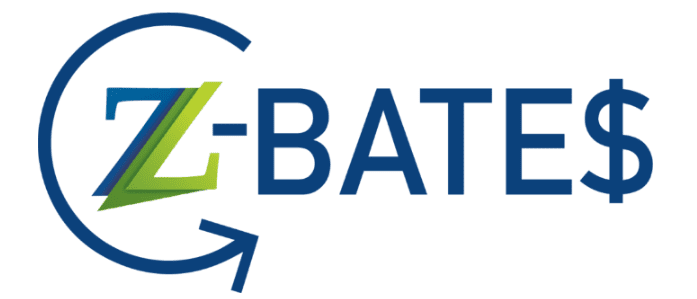 A blue and green logo for the e-bat.