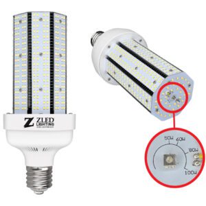 A close up of the side and top view of an led bulb