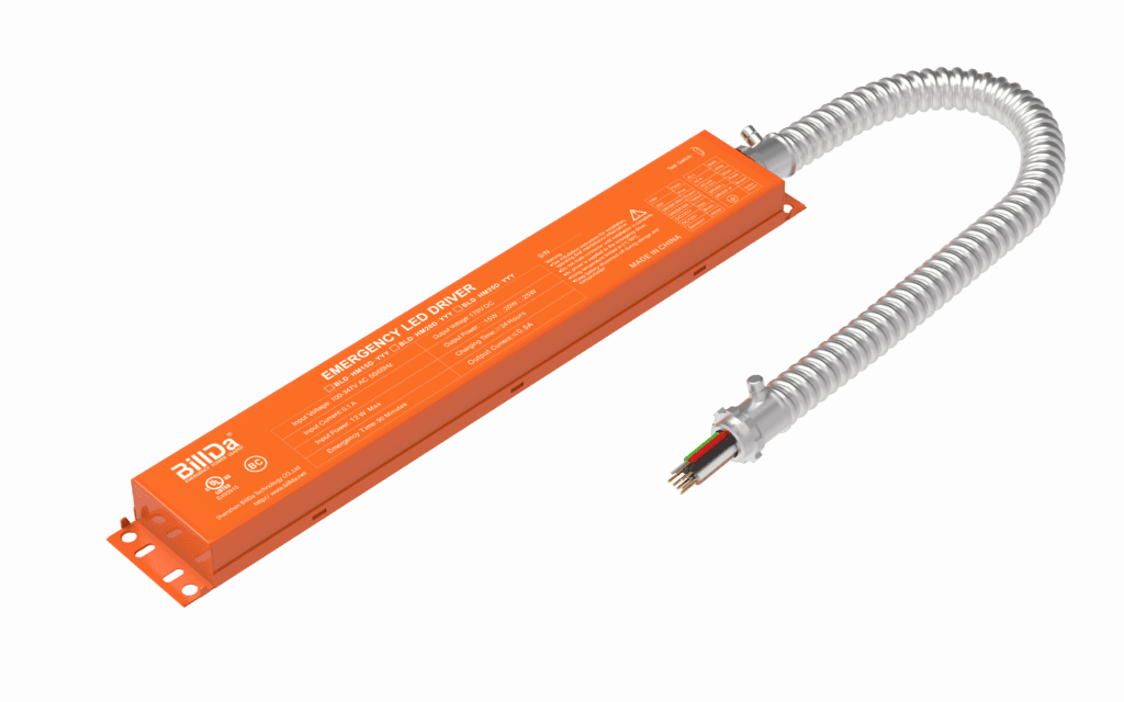 Orange emergency LED driver with cable.