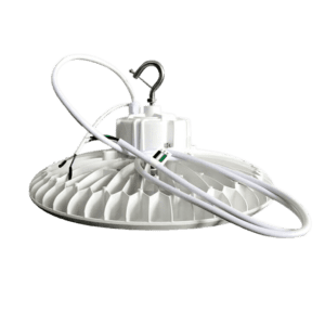 White LED ceiling light fixture with wires.