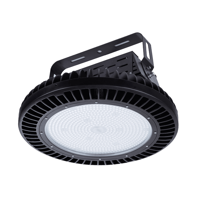 Black LED high bay light fixture.