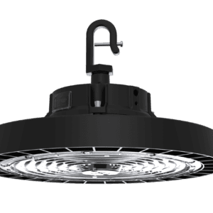 Black round LED ceiling light fixture.
