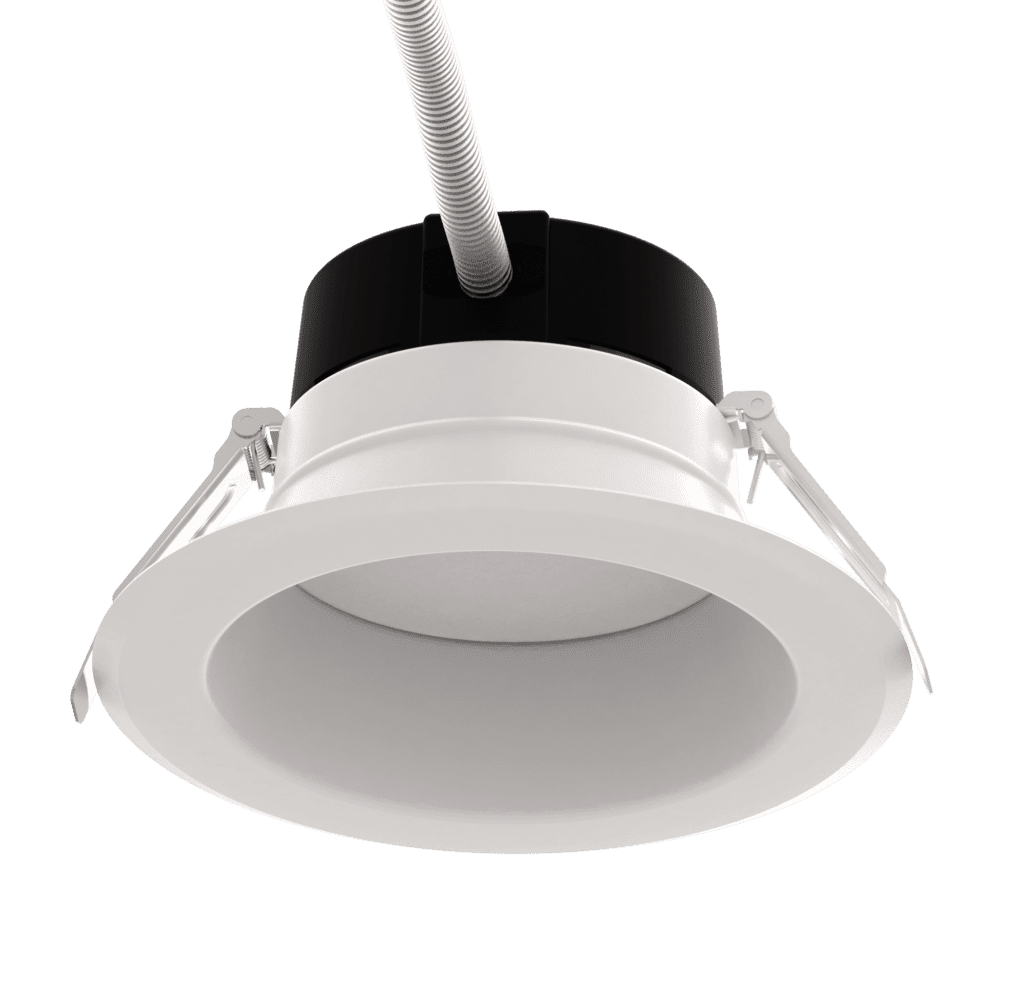 White recessed ceiling light fixture.