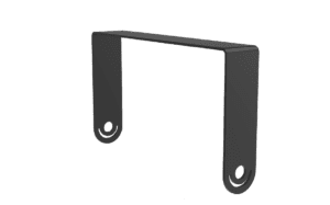 Black metal shelf bracket with holes.