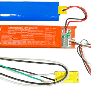 Emergency LED driver with battery and wires.
