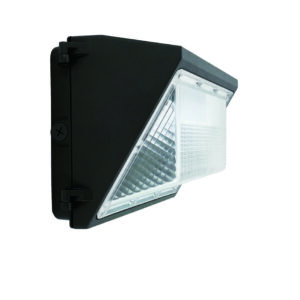 Black wall-mounted LED security light.