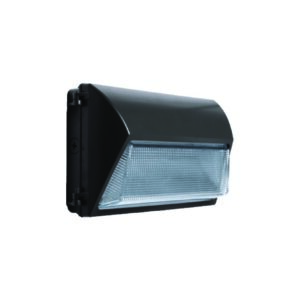 Black wall-mounted LED security light.