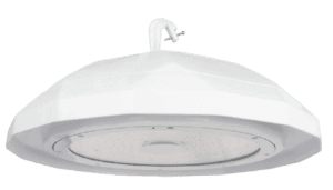 White industrial LED ceiling light fixture.