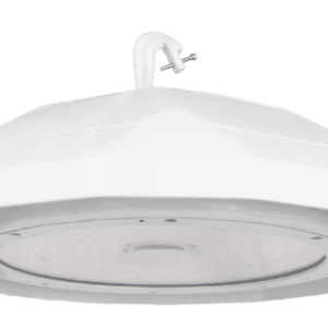 White industrial LED ceiling light fixture.