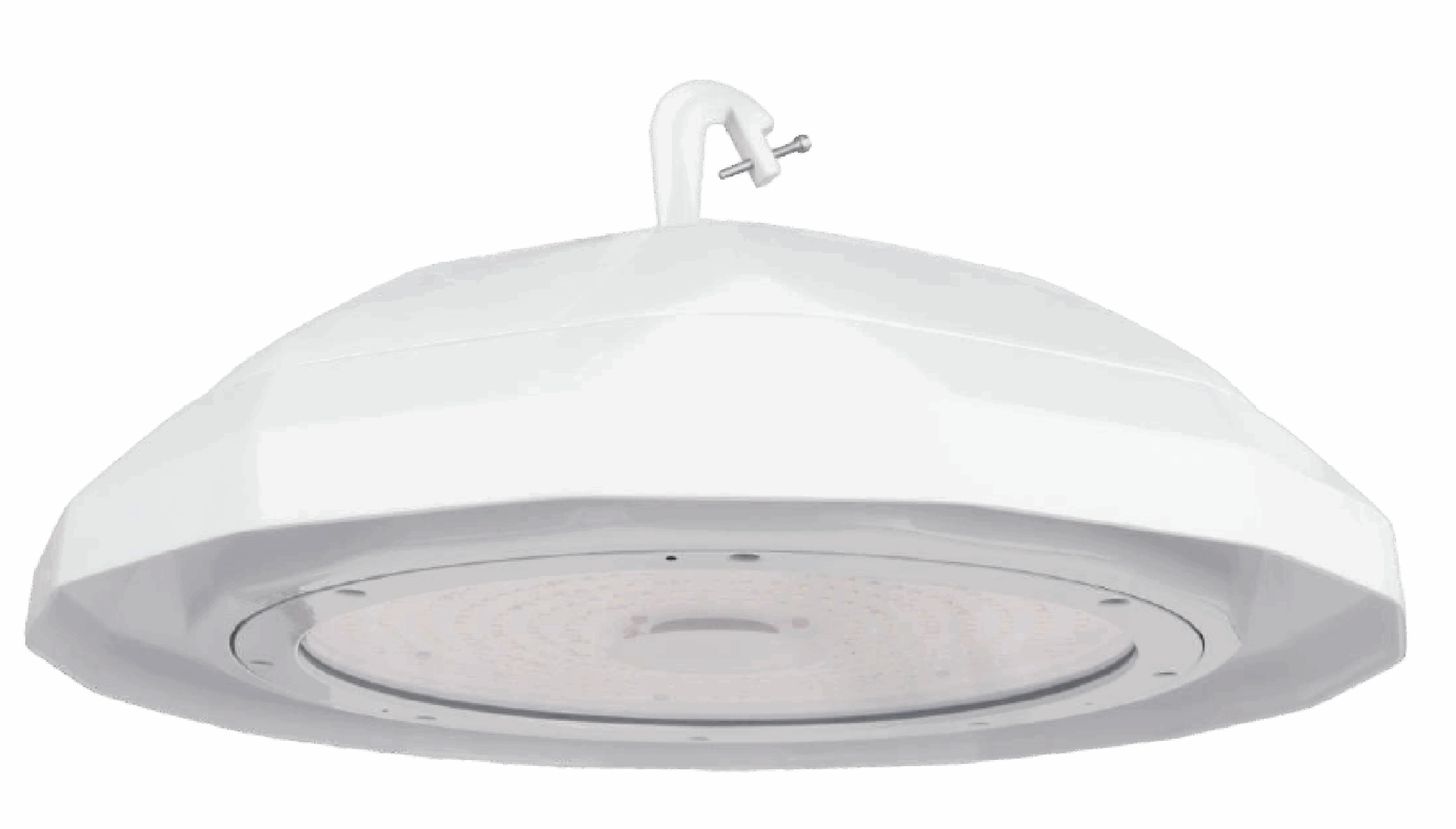 White industrial LED ceiling light fixture.