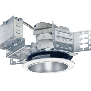 Recessed ceiling light fixture with trim.