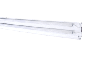 White rectangular light fixture with two bulbs.