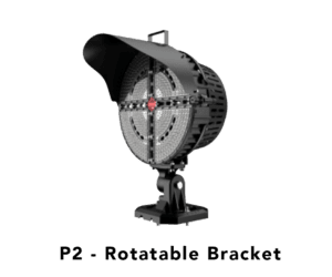 Black LED light with a rotatable bracket.