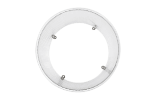 White circular light diffuser with clips.