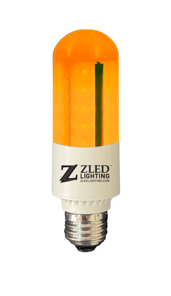 Orange LED light bulb with ZLED logo.