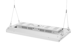 White hanging LED light fixture.