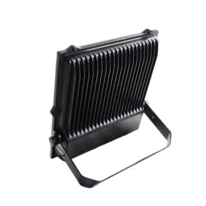 Black LED floodlight with a bracket.