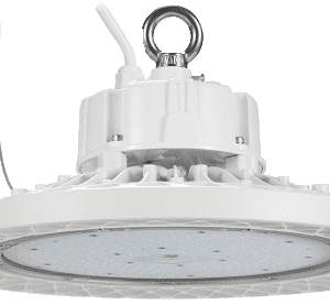 White LED ceiling light fixture with hook.