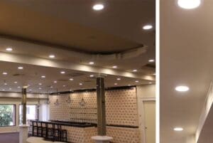 Recessed lighting in a modern interior.