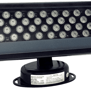 Black LED floodlight with multiple bulbs.