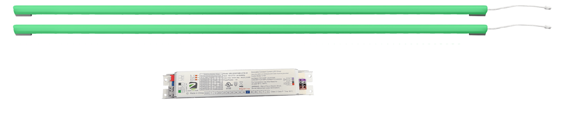 Green LED lights and driver unit.