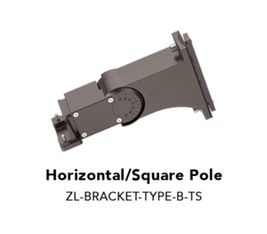 Gray metal bracket for square pole.