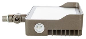 Brown outdoor LED security light fixture.