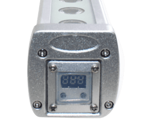 Close-up of a digital display on a light bar.