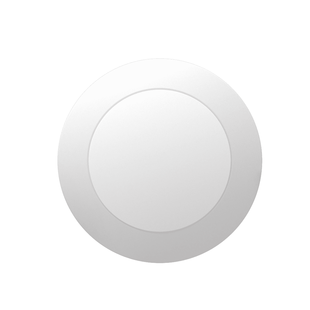 White round plate on blue background.