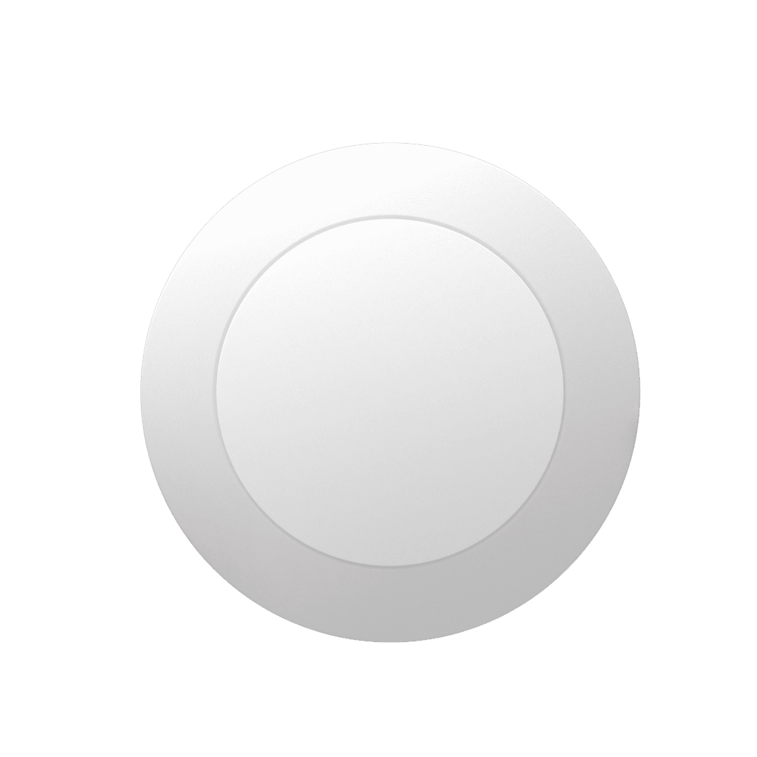 White round plate on blue background.