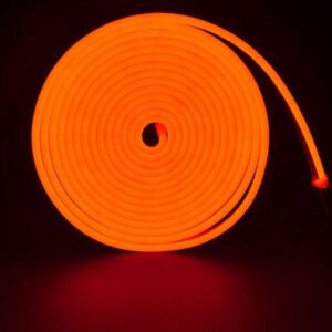 A glowing orange spiral light on a dark background.