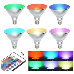 Six color-changing LED floodlights with remote.