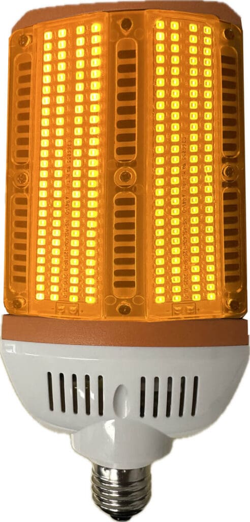 Amber LED light bulb with many LEDs.