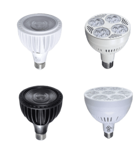 Four different LED light bulbs displayed.