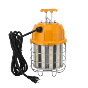 Here's an alt tag for the image: `Yellow LED work light with cage`