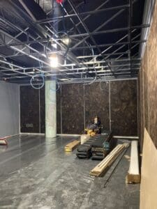 Room under construction, ceiling and floor work.