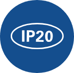 Blue circle with white IP20 text.