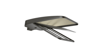 Modern LED streetlight with angled solar panel.