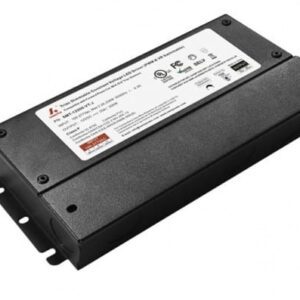 Black lithium-ion battery pack with label.