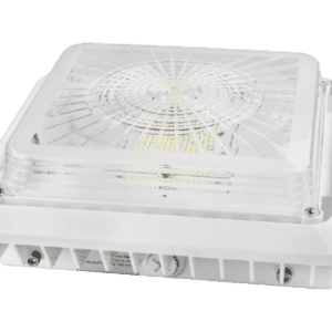 Square LED ceiling light with transparent cover.