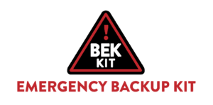 Emergency Backup Kit logo with red triangle.