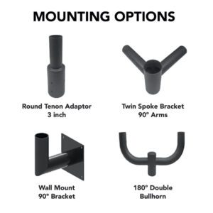 Mounting options: adaptors, brackets, and bullhorn.