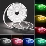 Multicolored LED neon light strips collage.