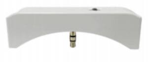 White device with a protruding audio jack.