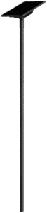 Tall solar-powered streetlight against black background.