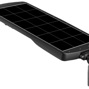 Solar-powered street light with panel attachment.